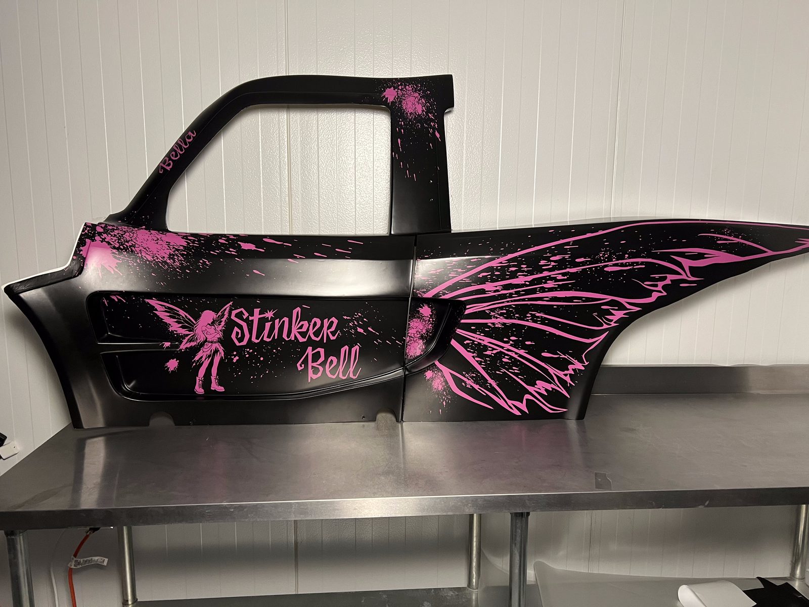 Pink custom Stinker Bell race panel wrap, Shawnee OK